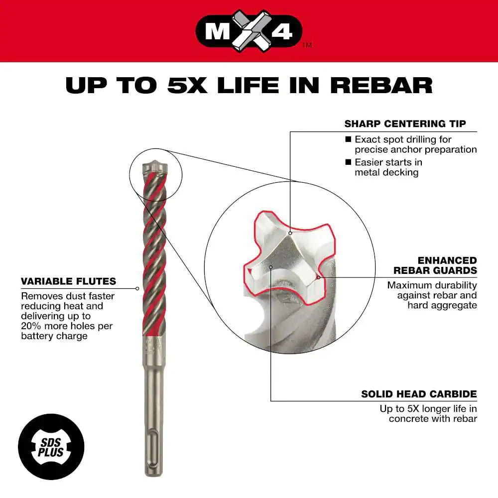 3/16 In. X 6 In. 4-Cutter SDS-PLUS Carbide Drill Bit