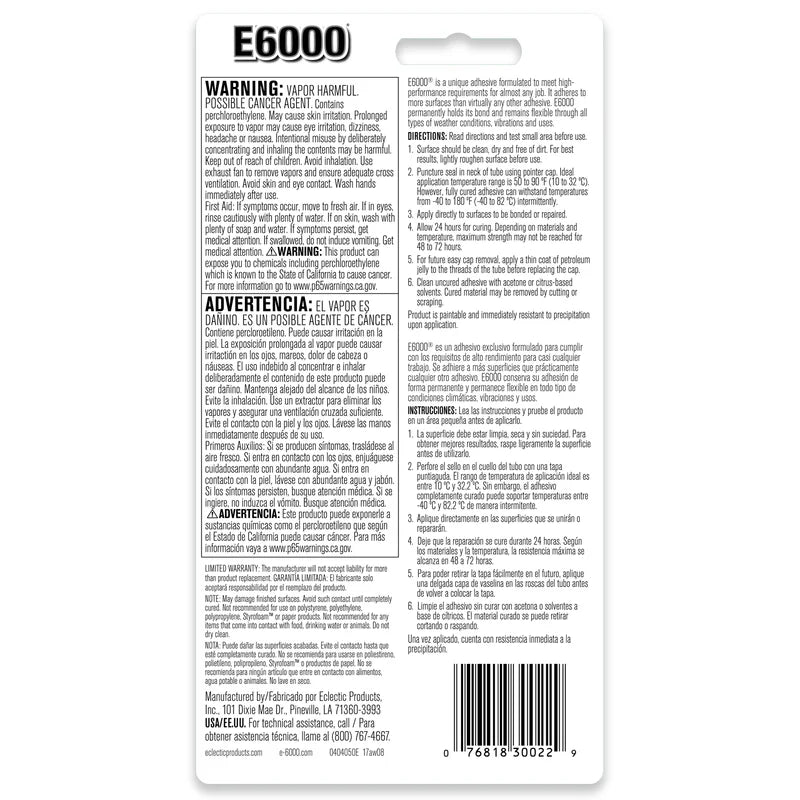 E6000 230022 Medium Viscosity Auto/Industrial Adhesive, 3.7 Fl Oz