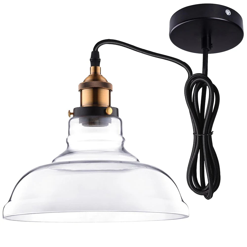 Hanging Flashlight Shaped Mouth-Blown Transparent Glass Shade Vintage Pendent Fixture for Ceiling Lamp Lighting