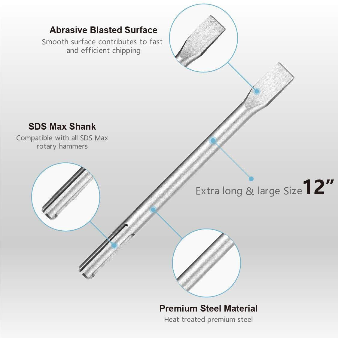 12Inch SDS Max Chisel Set Heavy Duty Rotary Hammer Chisel Bit Set 3Piece