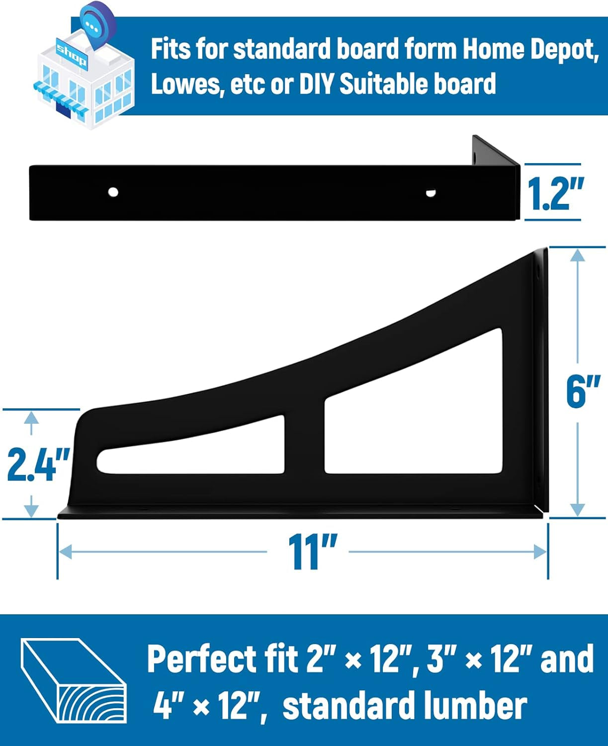 11 Inch Industrial Farmhouse Shelf Brackets Concrete Wall Heavy Duty Hot Rolled Steel 6 Pack