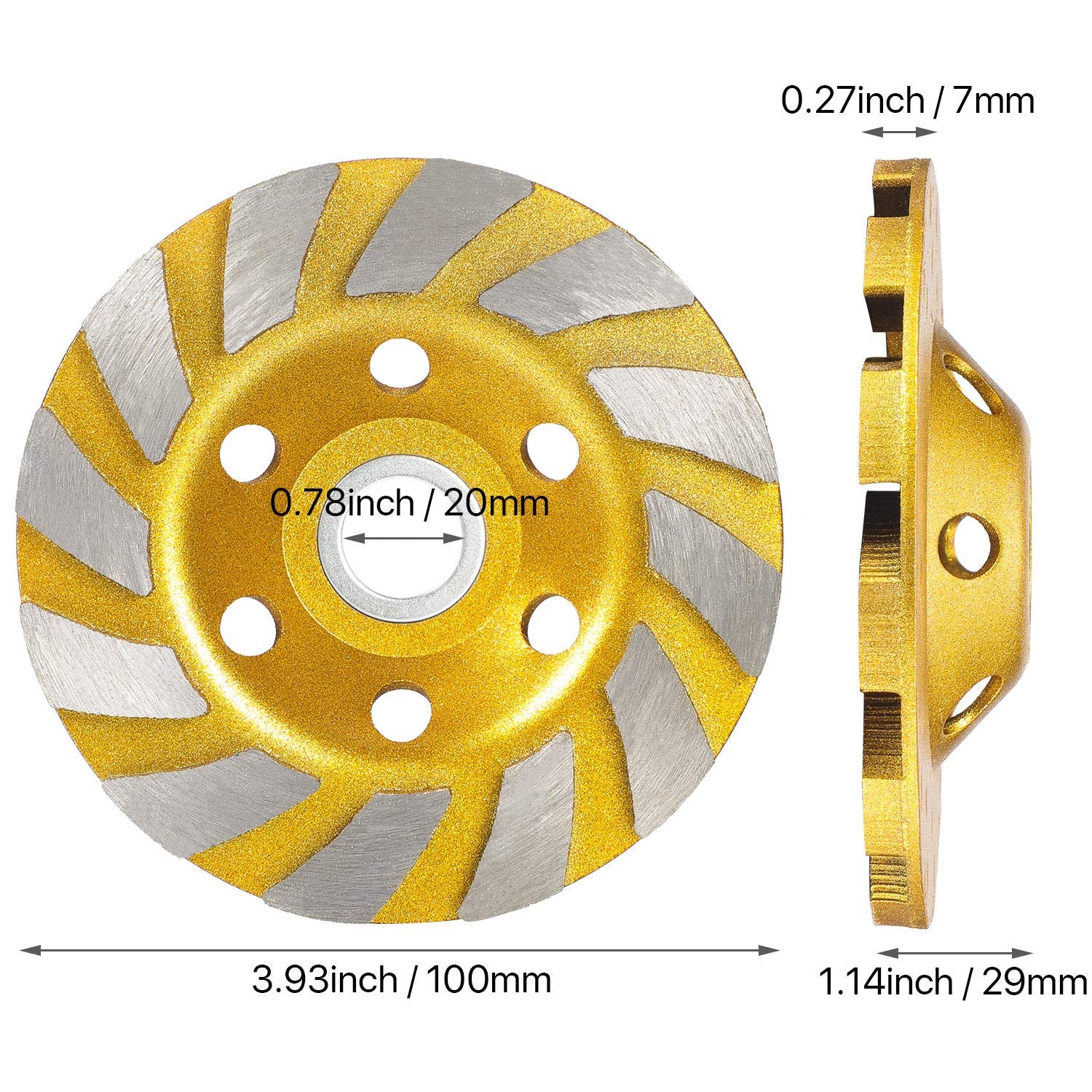 3 Pieces Turbo Row Diamond Grinding Cup Wheel - Concrete Turbo Cup Disc Grinder for Sanding Concrete Walls, Floors, Granite, Stone, Marble, Masonry - Yellow