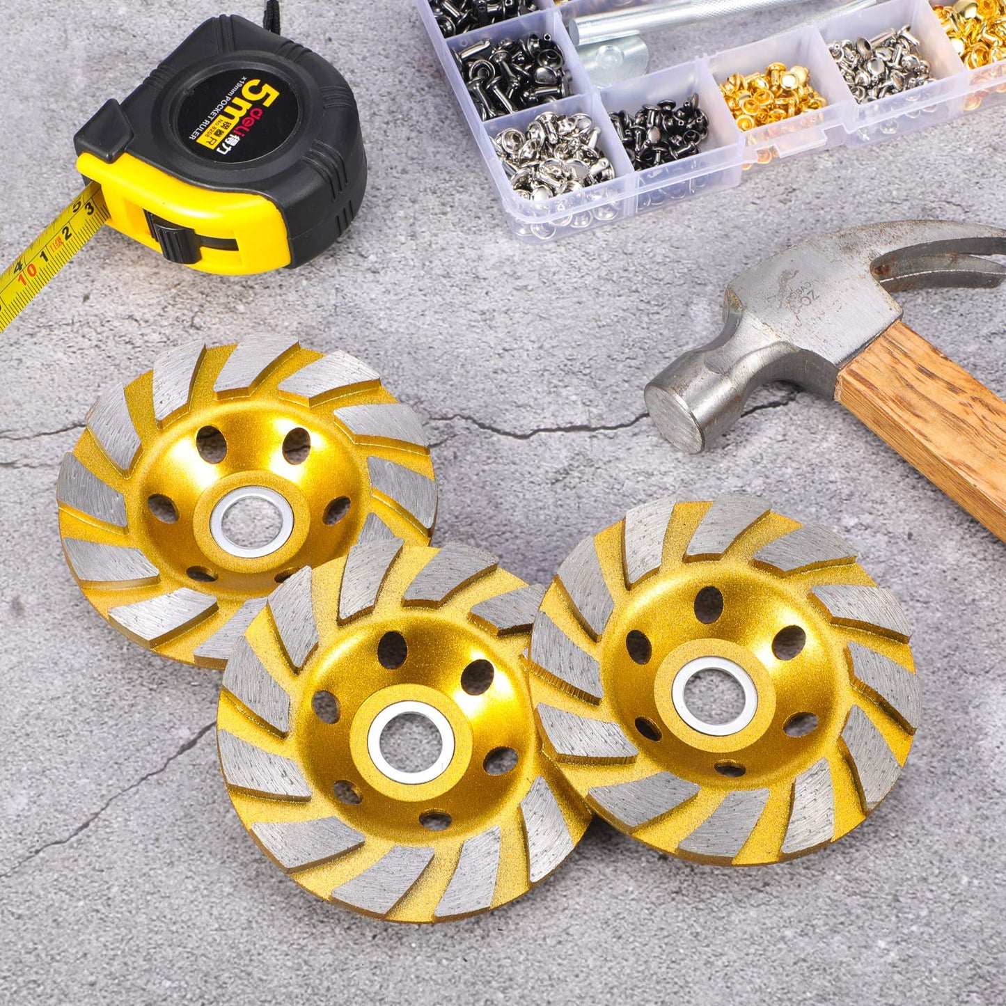 3 Pieces Turbo Row Diamond Grinding Cup Wheel - Concrete Turbo Cup Disc Grinder for Sanding Concrete Walls, Floors, Granite, Stone, Marble, Masonry - Yellow