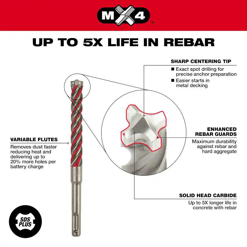 3/4 In. X 18 In. 4-Cutter SDS-PLUS Carbide Drill Bit