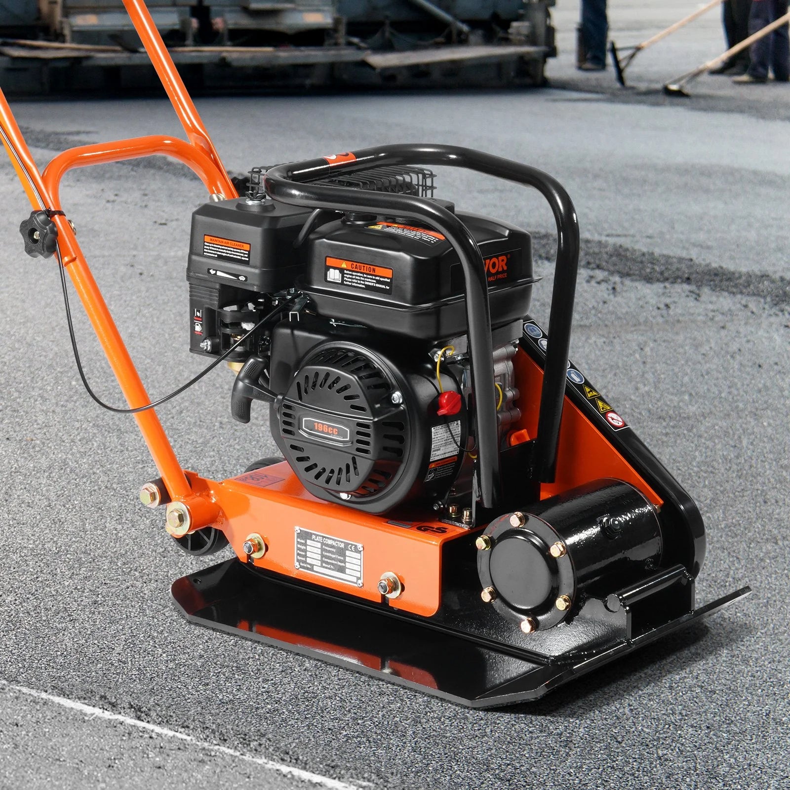 VEVOR Vibratory Compaction Tamper, 6.5 HP, 196CC Gas Engine, 4,200 Lbs Force, 5,600 VPM Plate Compactor with 22.1 X 15.9 in Plate for Walkways, Asphalts, Paver Landscaping, CARB & EPA Compliant