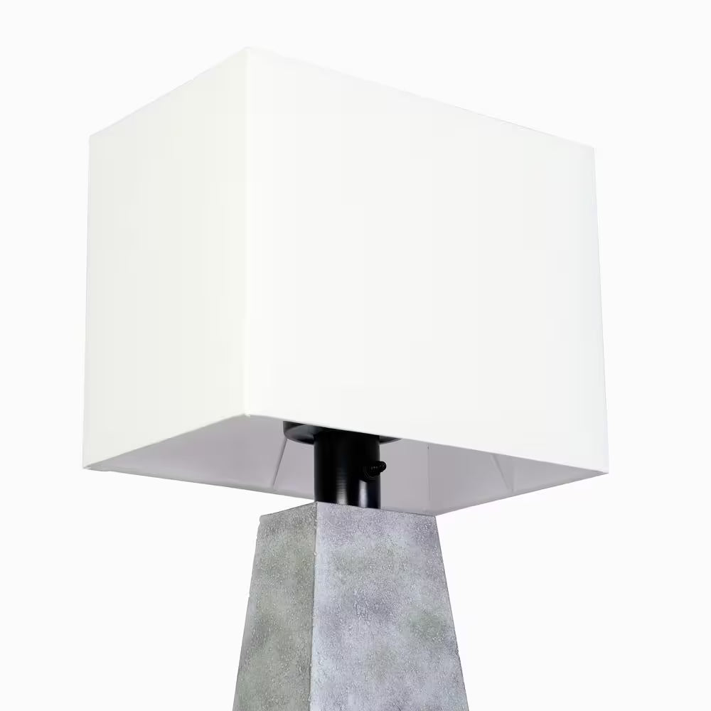 Marsell 27.5 In. Gray Faux Concrete Finish Outdoor/Indoor Table Lamp with Off-White Fabric Shade