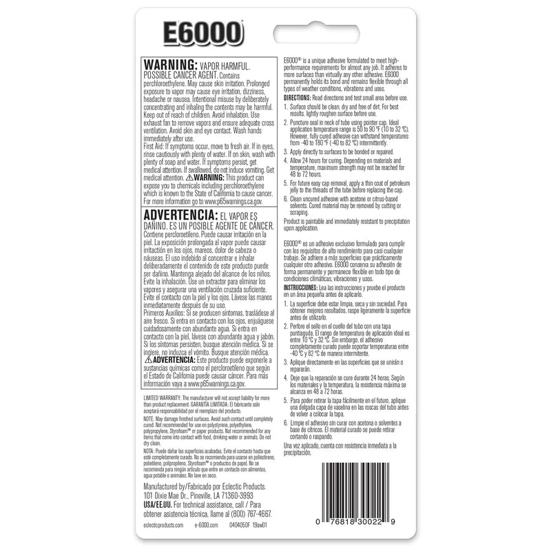 E6000 230022 Medium Viscosity Auto/Industrial Adhesive, 3.7 Fl Oz