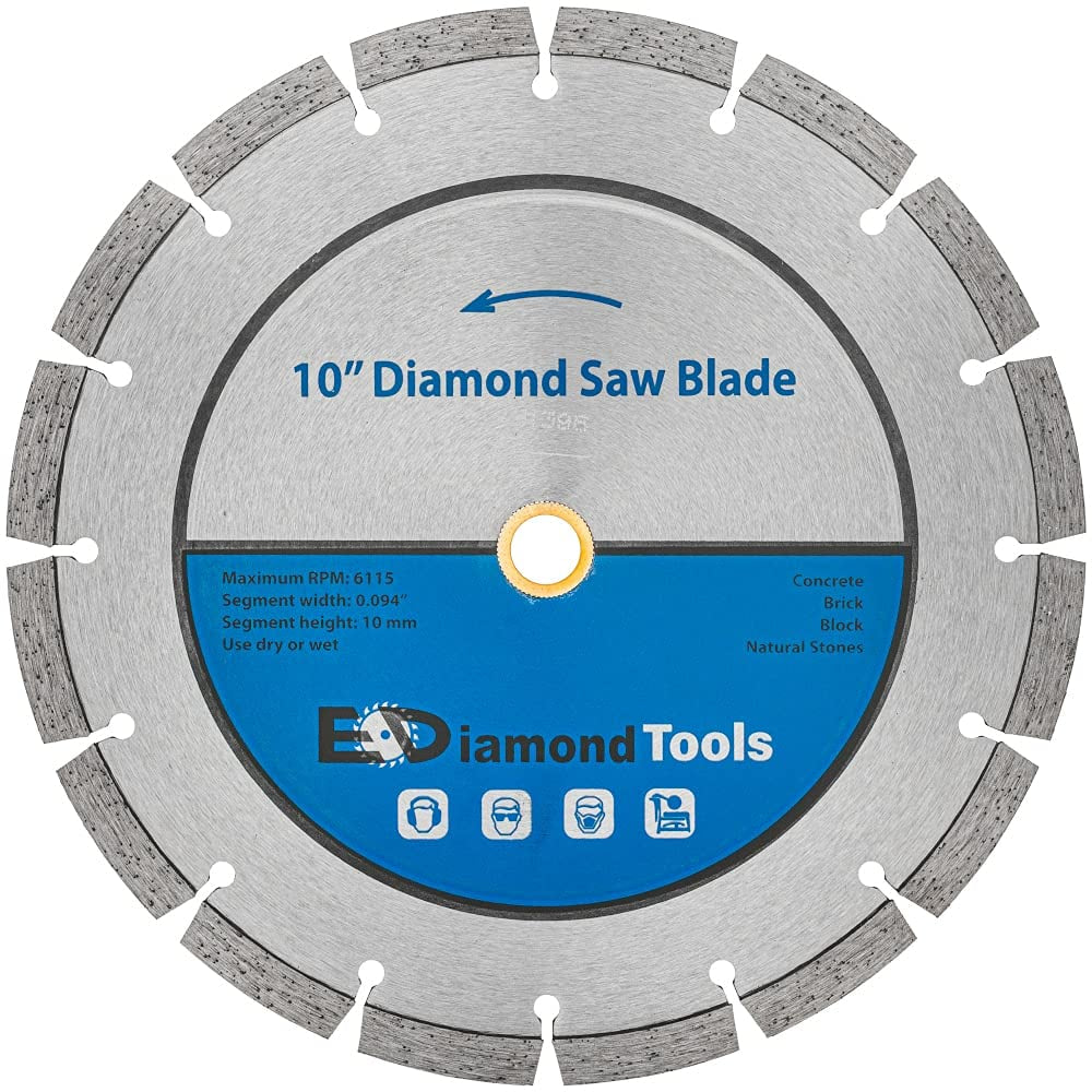 10" Segmented Diamond Saw Blade for Concrete, Brick, Block and Masonry, 10Mm Segment Height, 7/8" Arbor