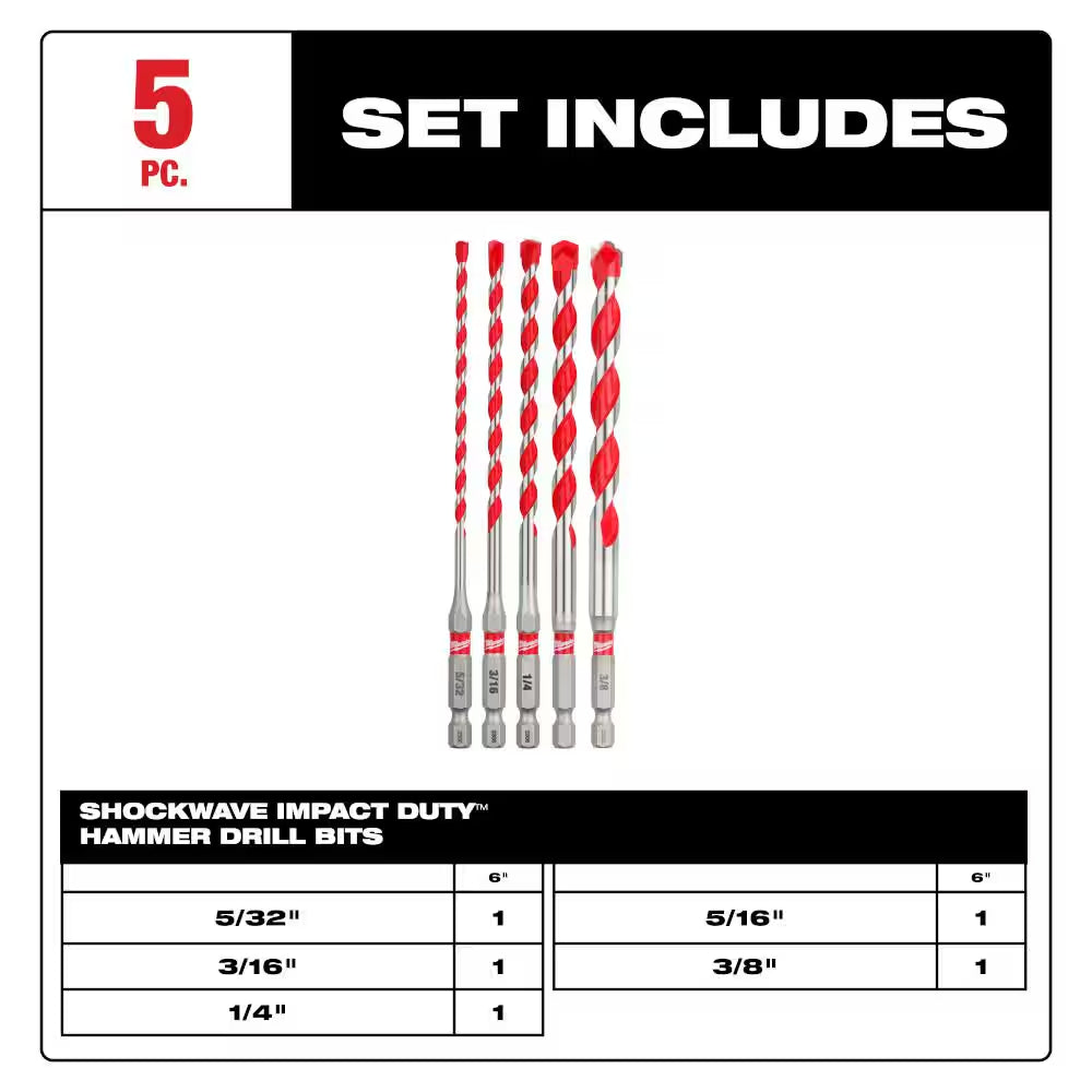 SHOCKWAVE Carbide Hammer Drill Bits Set (5-Pack)