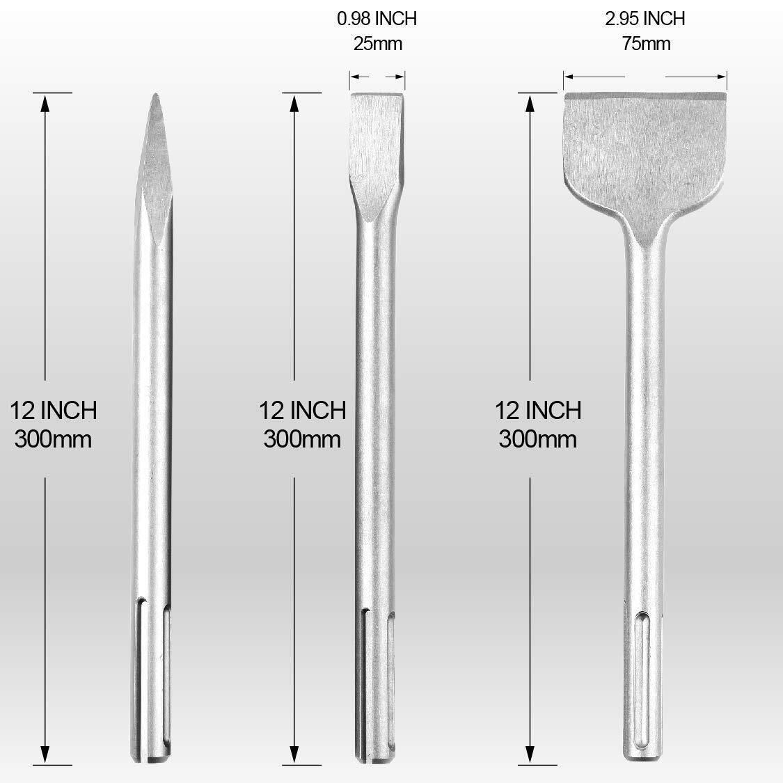 12Inch SDS Max Chisel Set Heavy Duty Rotary Hammer Chisel Bit Set 3Piece