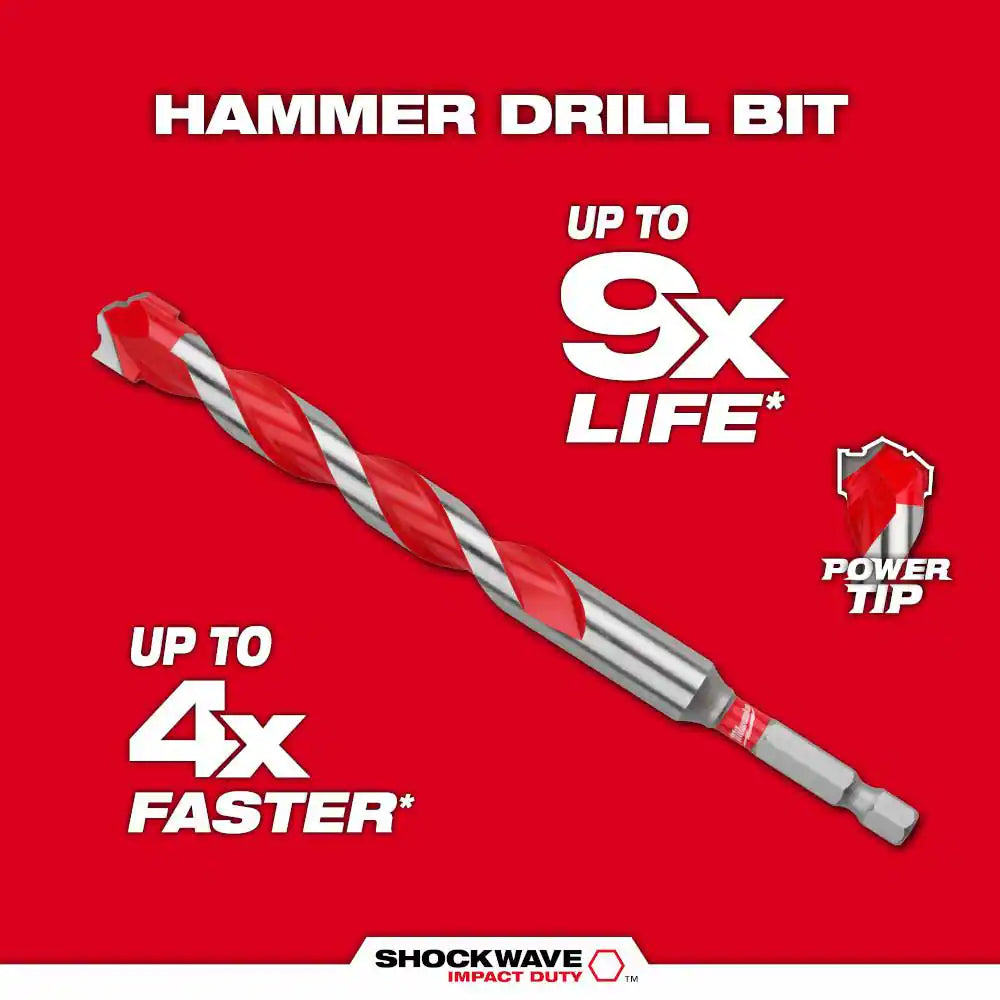 SHOCKWAVE Carbide Hammer Drill Bit Kit (7-Piece) for Concrete, Stone, Masonry Drilling