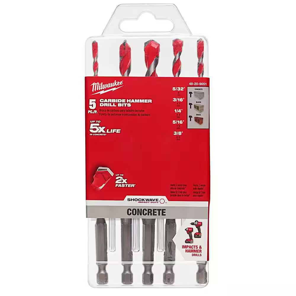 SHOCKWAVE Carbide Hammer Drill Bits Set (5-Pack)