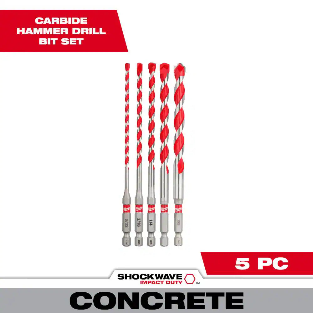 SHOCKWAVE Carbide Hammer Drill Bits Set (5-Pack)