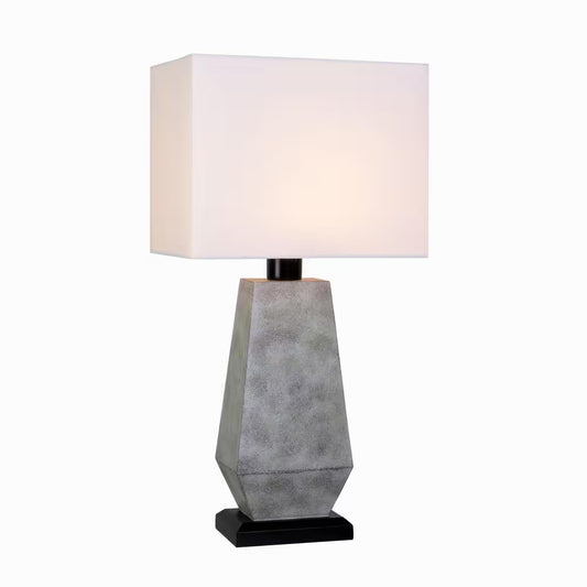 Marsell 27.5 In. Gray Faux Concrete Finish Outdoor/Indoor Table Lamp with Off-White Fabric Shade