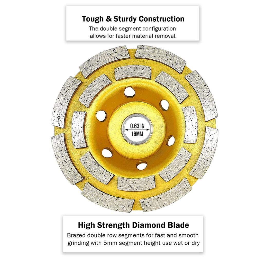 100-2P Concrete Grinding Wheel 4 Inch Double Row Diamond Cup Grinding Grinder Wheels Disc for Concrete Masonry Stone Granite Grinding