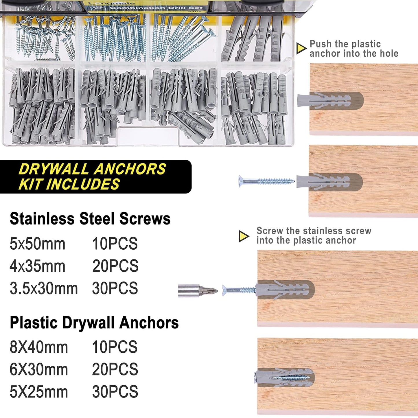 Drill Bits Set/Screwdriver Bit Set,  226-Piece Drilling and Driving Accessories with Drywall Anchor and Screw, Drill Sets Combo Kit for Wood Metal Concrete Drilling and Screw Driving