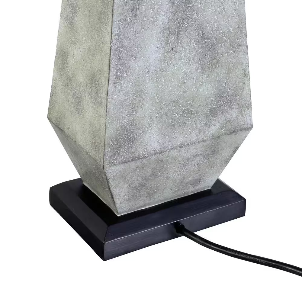 Marsell 27.5 In. Gray Faux Concrete Finish Outdoor/Indoor Table Lamp with Off-White Fabric Shade